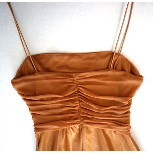 ASOS DESIGN Women's Sz 4 Gold Mesh Ruched Cami Drape Satin Midi Dress - Picture 9 of 14